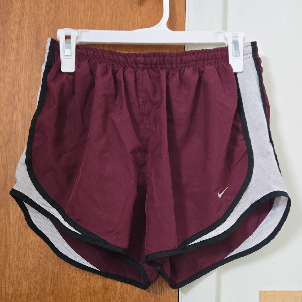 Nike Women's Burgundy Athletic Shorts with White Panels